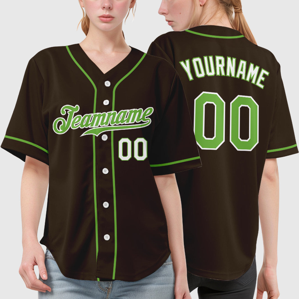 Custom Brown White Neon Green-White Sleeve Baseball Jersey