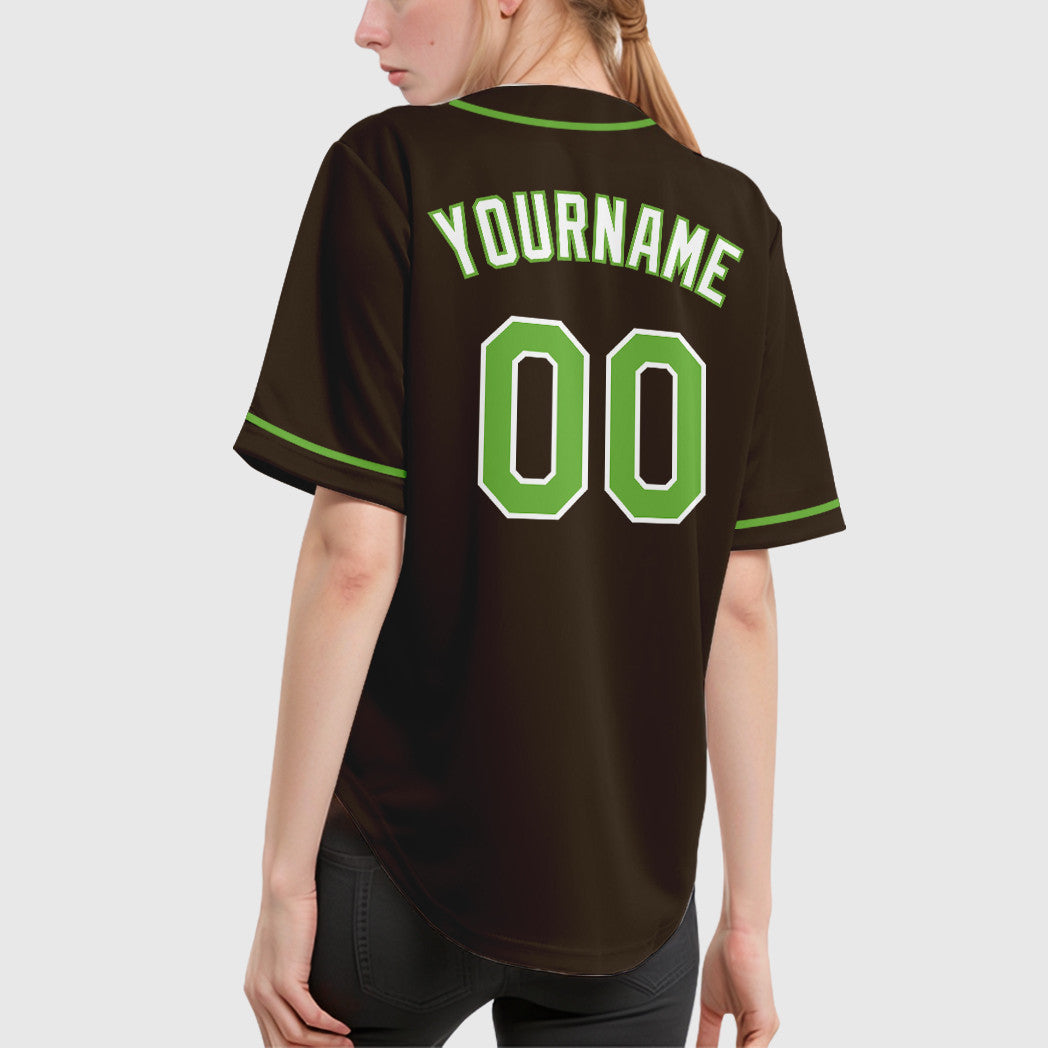 Custom Brown White Neon Green-White Sleeve Baseball Jersey