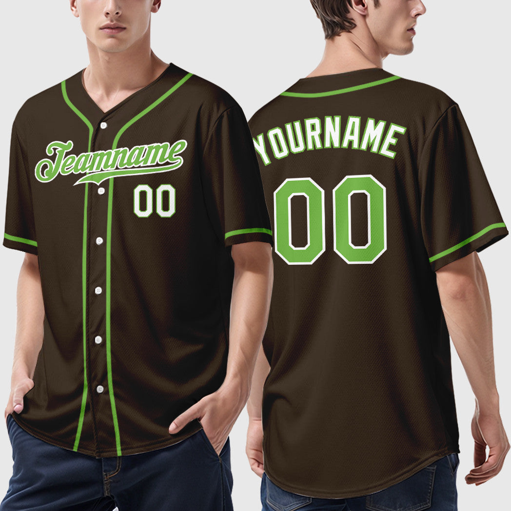 Custom Brown White Neon Green-White Sleeve Baseball Jersey