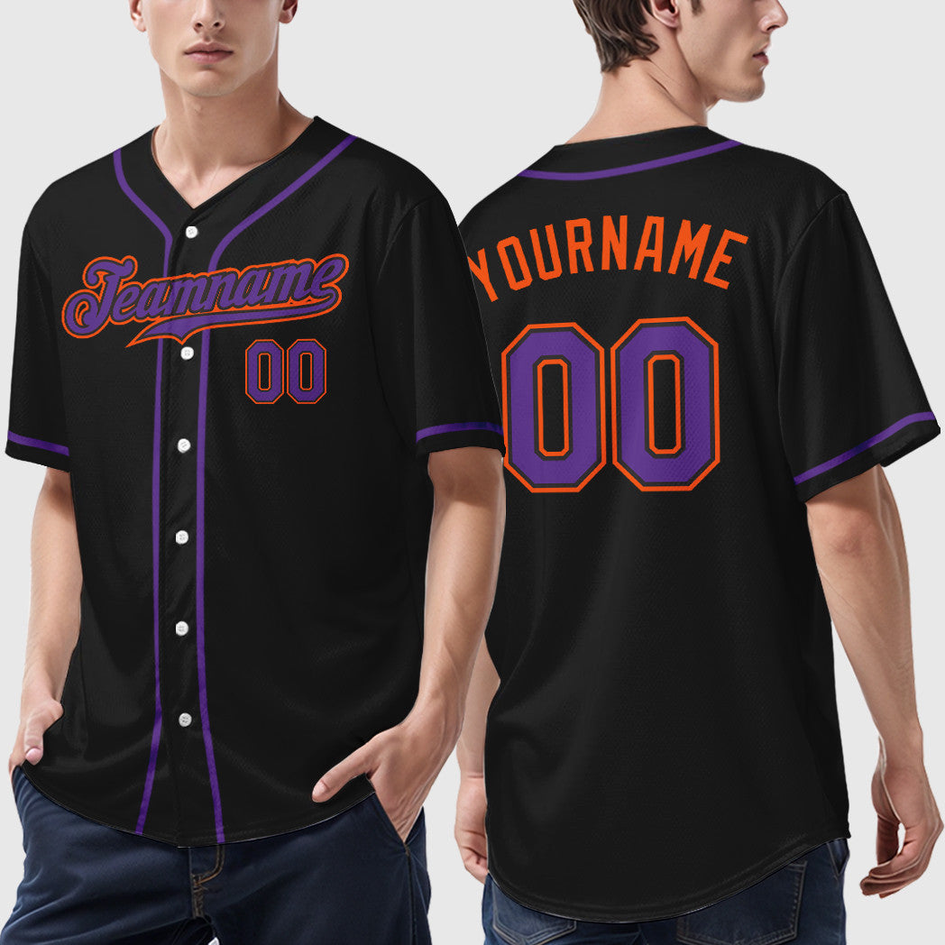 Custom Black Orange Purple Sleeve Baseball Jersey
