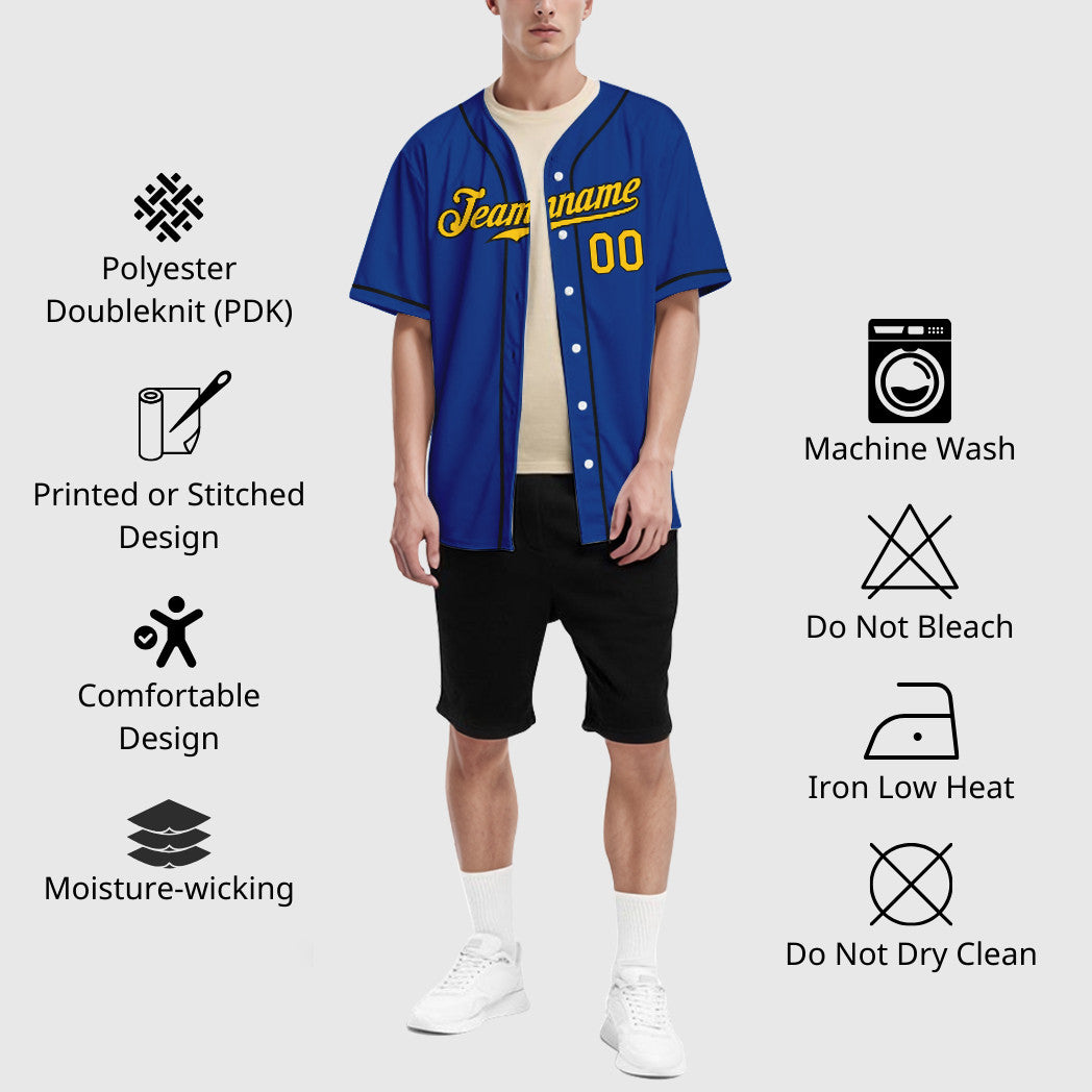 Custom Royal Yellow Black Sleeve Baseball Jersey
