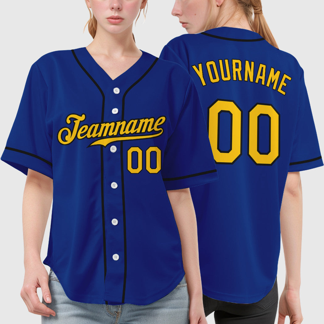 Custom Royal Yellow Black Sleeve Baseball Jersey