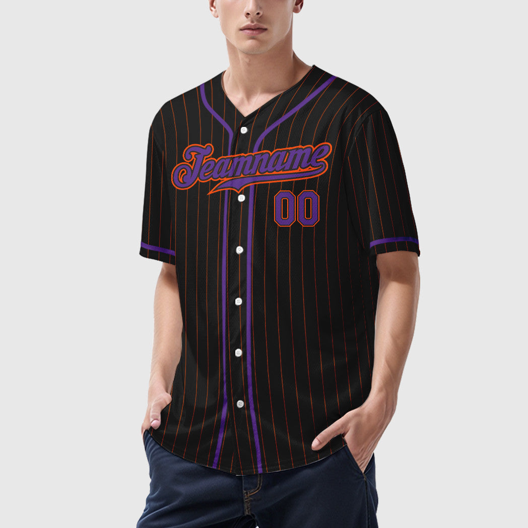 Custom Black Orange Purple Piping Pinstripe Baseball Jersey
