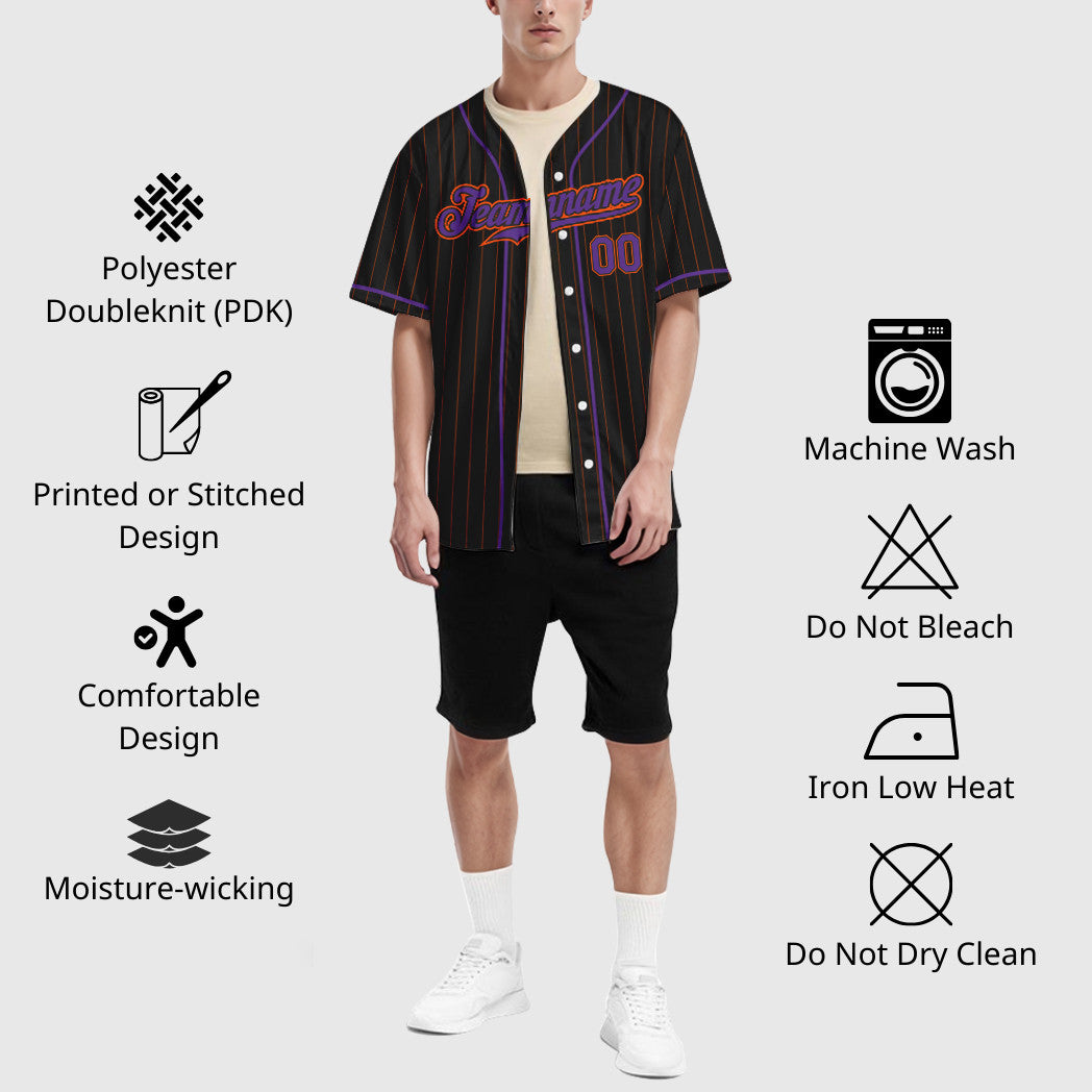 Custom Black Orange Purple Piping Pinstripe Baseball Jersey