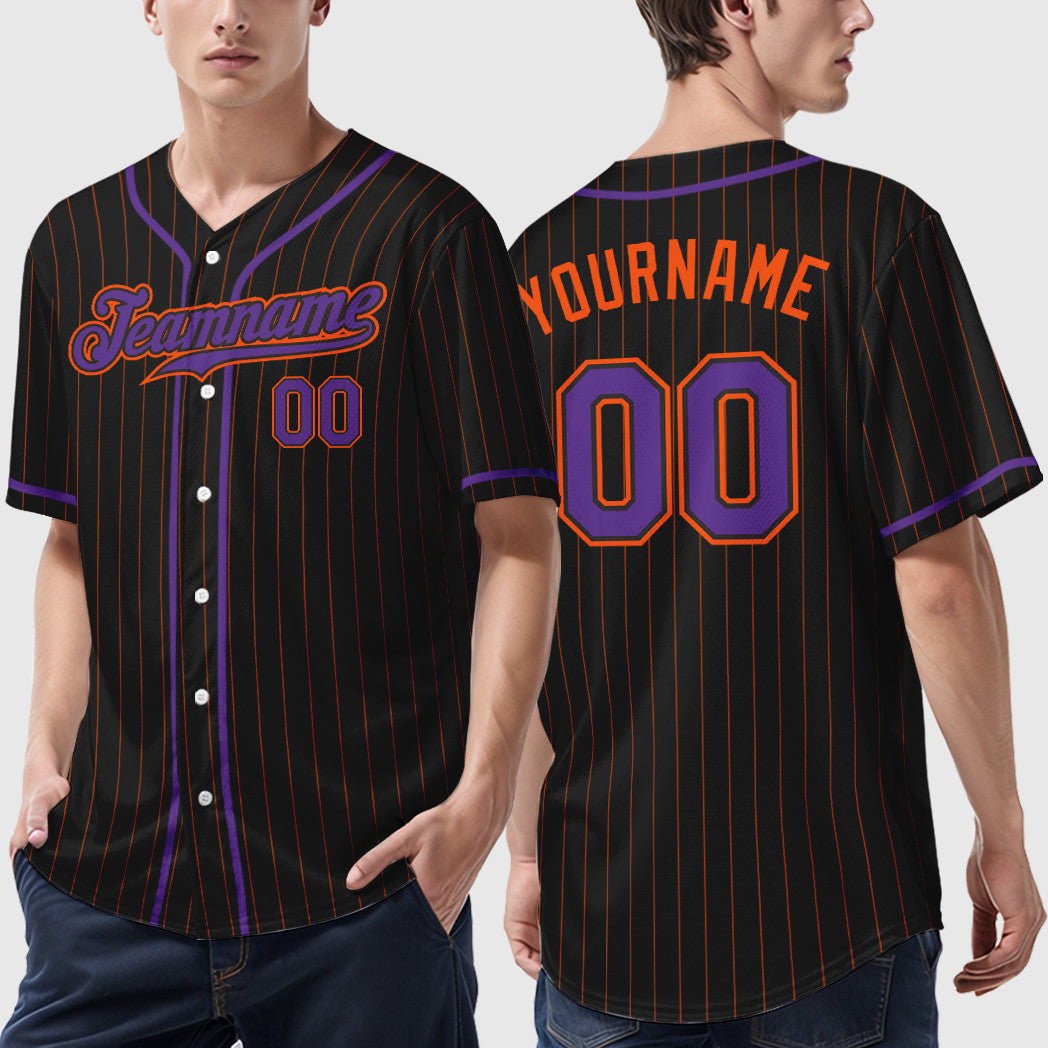 Custom Black Orange Purple Piping Pinstripe Baseball Jersey