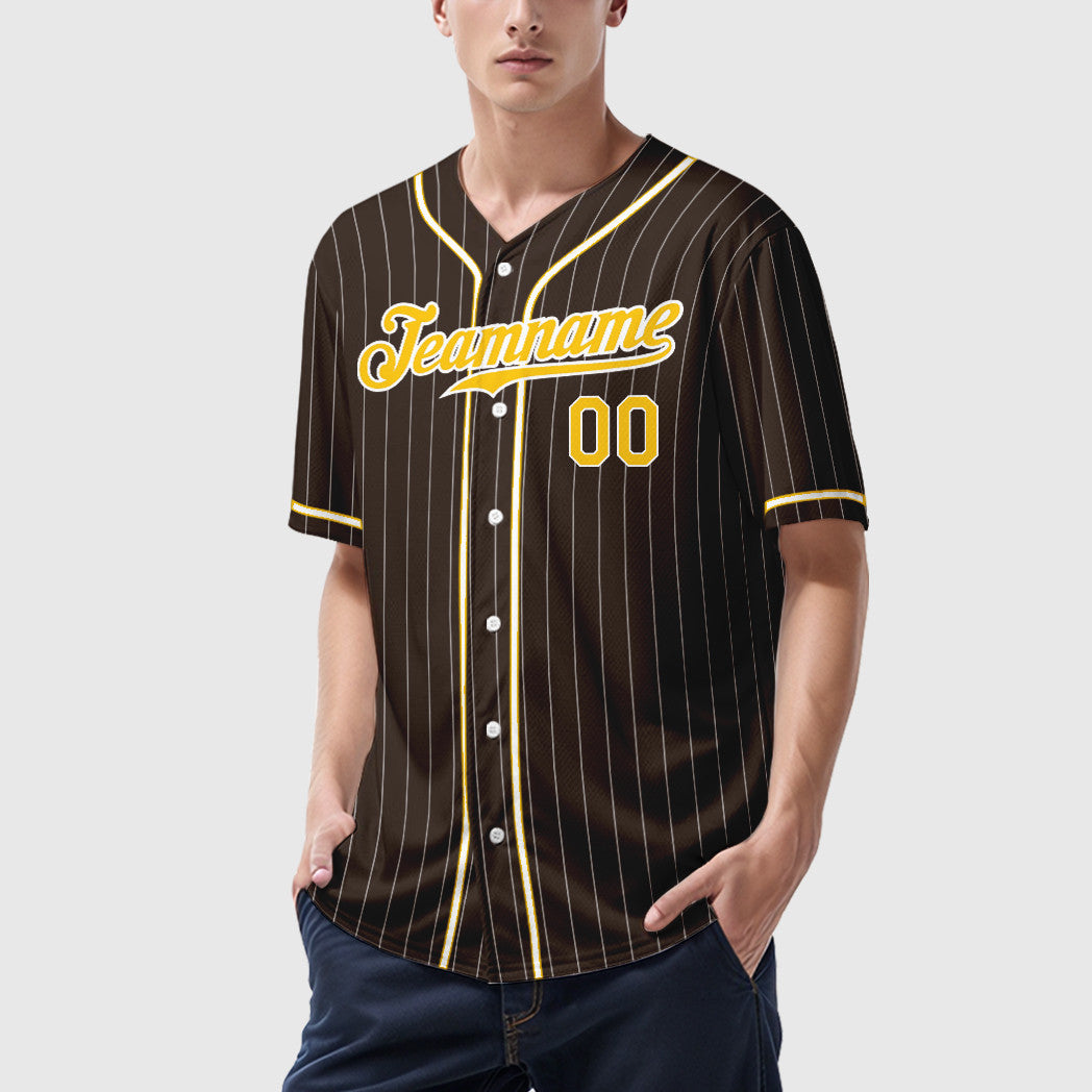 Custom Brown White Gold Piping Pinstripe Baseball Jersey
