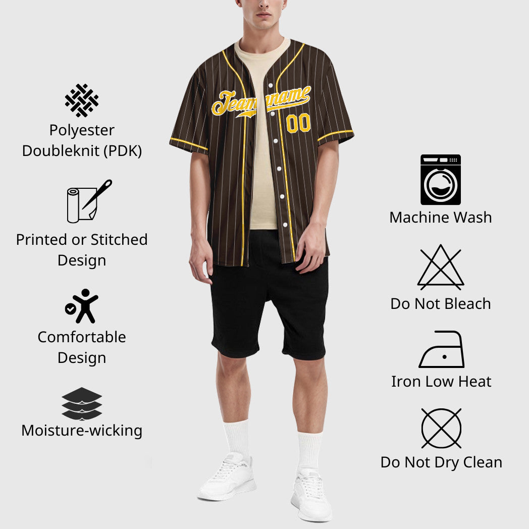 Custom Brown White Gold Piping Pinstripe Baseball Jersey
