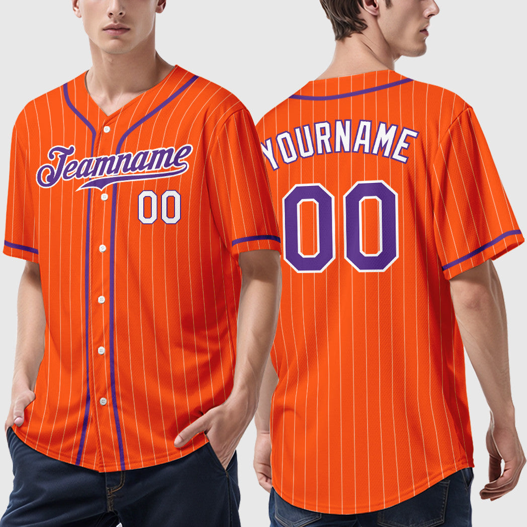 Custom Orange White Purple-White Piping Pinstripe Baseball Jersey