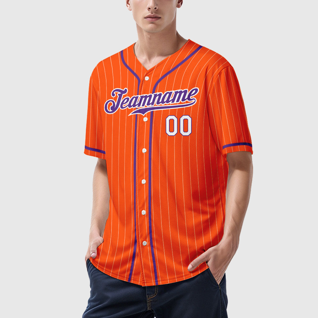 Custom Orange White Purple-White Piping Pinstripe Baseball Jersey