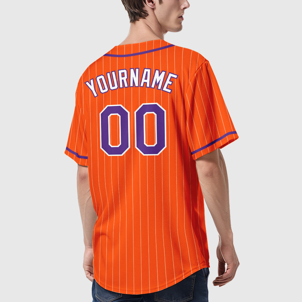 Custom Orange White Purple-White Piping Pinstripe Baseball Jersey