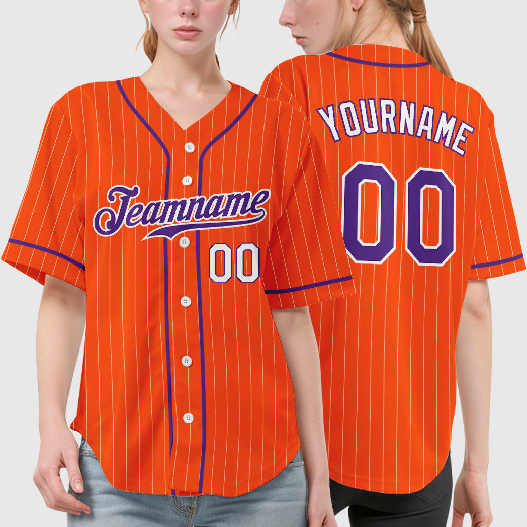 Custom Orange White Purple-White Piping Pinstripe Baseball Jersey