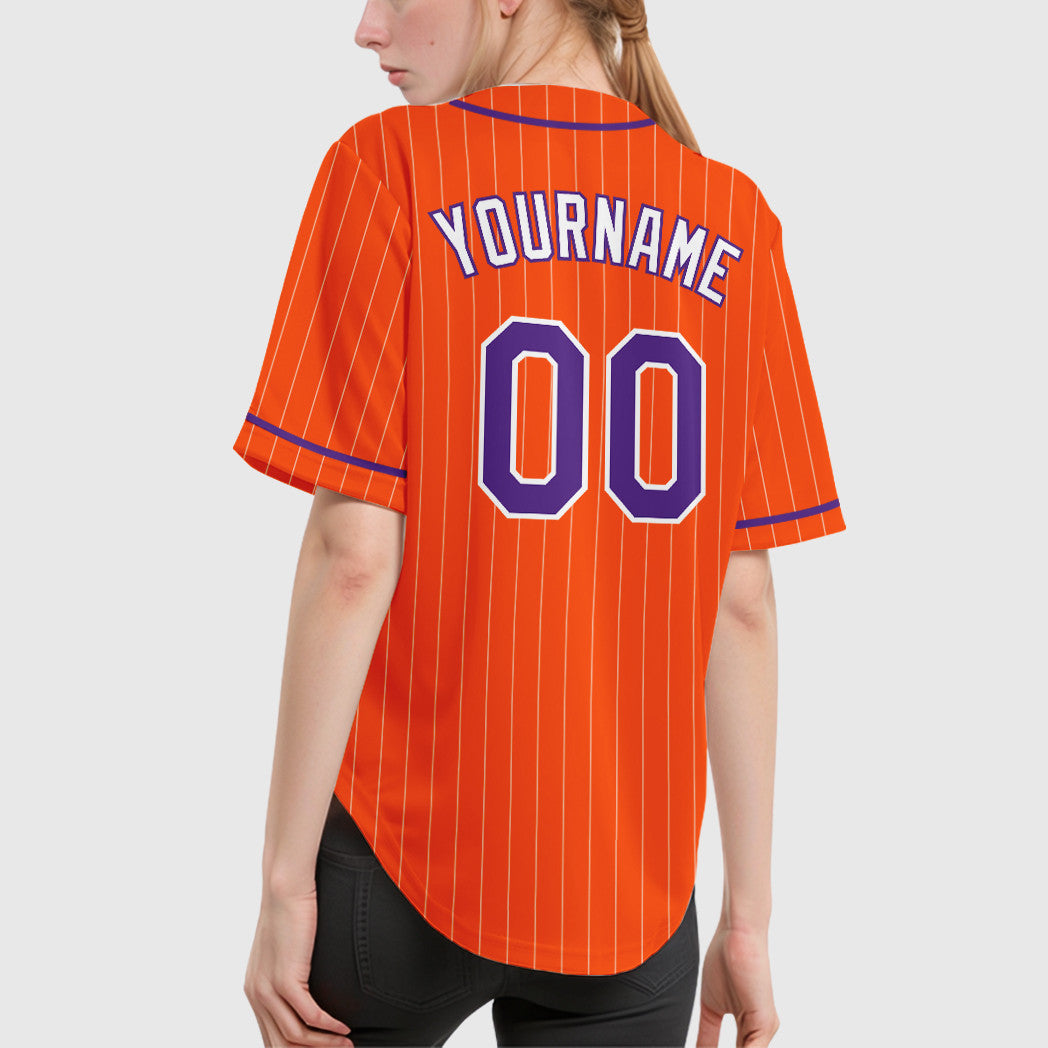 Custom Orange White Purple-White Piping Pinstripe Baseball Jersey