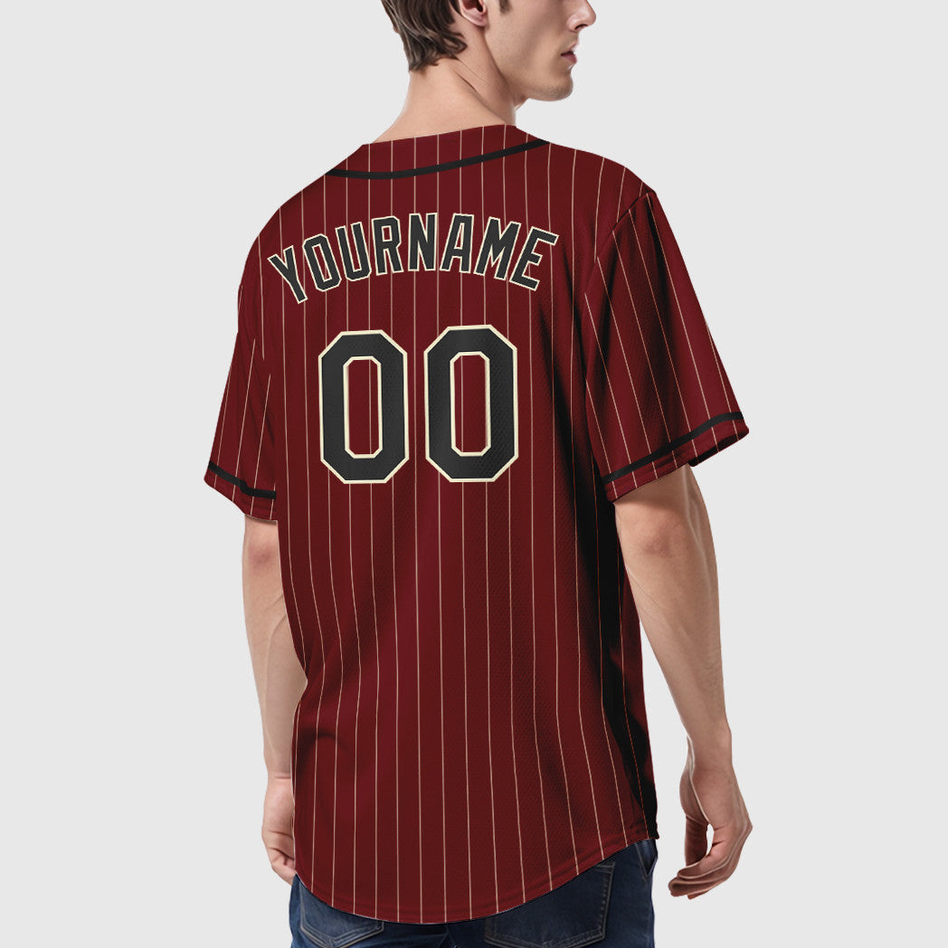 Custom Crimson Cream Black Piping Pinstripe Baseball Jersey