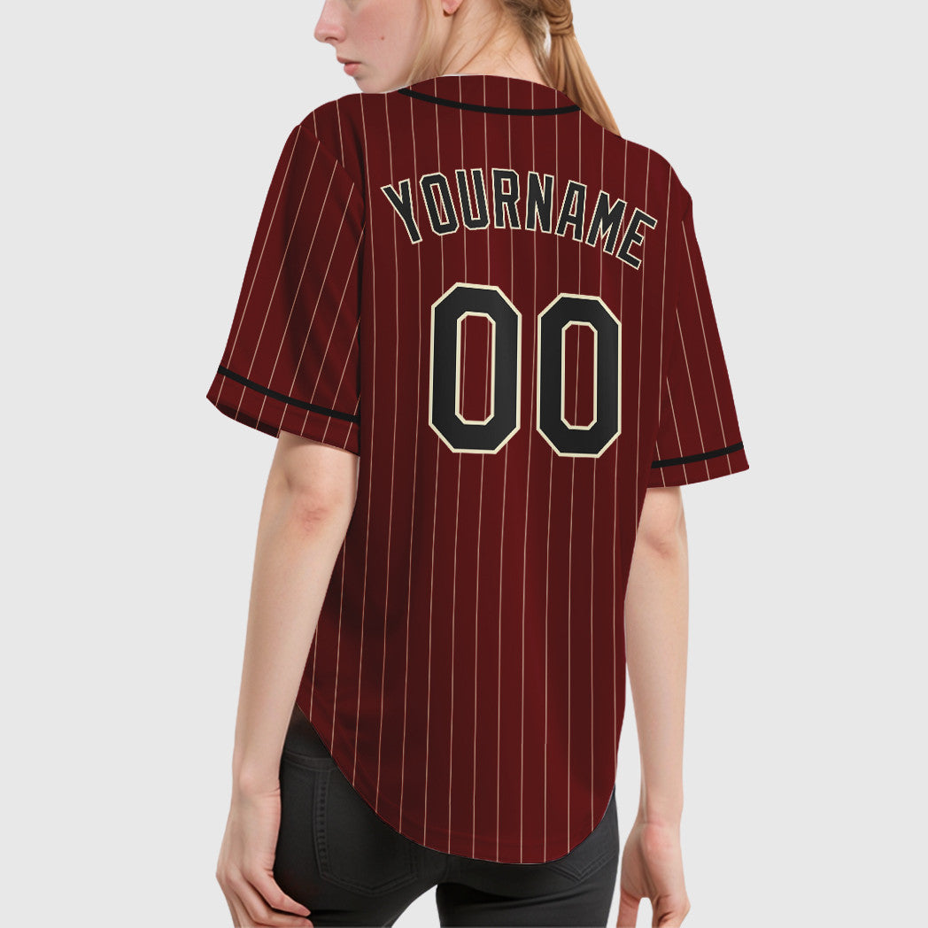 Custom Crimson Cream Black Piping Pinstripe Baseball Jersey