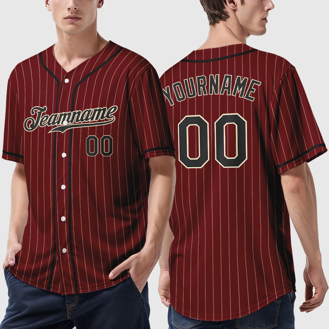 Custom Crimson Cream Black Piping Pinstripe Baseball Jersey