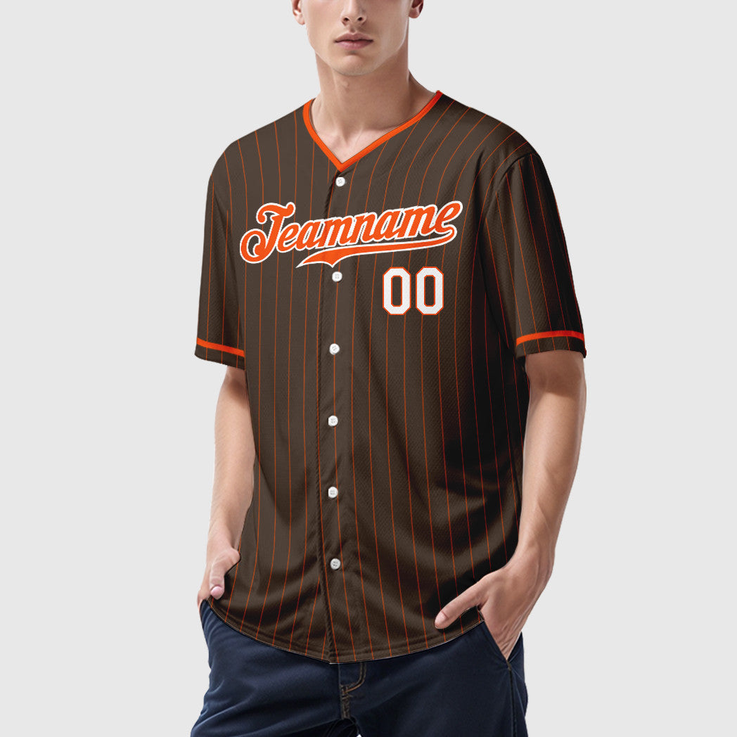 Custom Brown Orange Orange-White Pinstripe Baseball Jersey