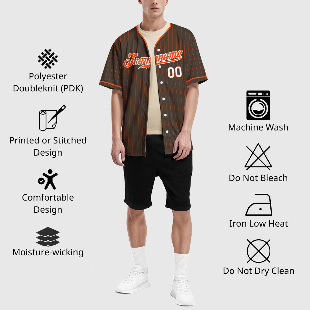 Custom Brown Orange Orange-White Pinstripe Baseball Jersey