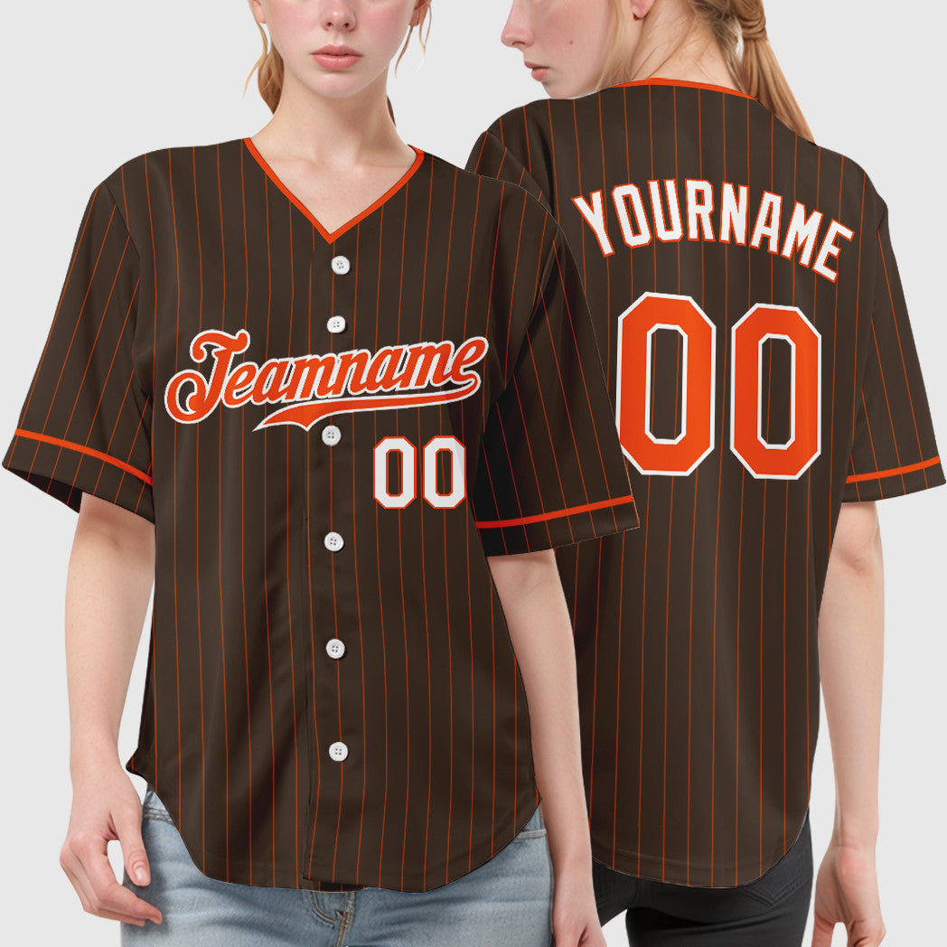 Custom Brown Orange Orange-White Pinstripe Baseball Jersey