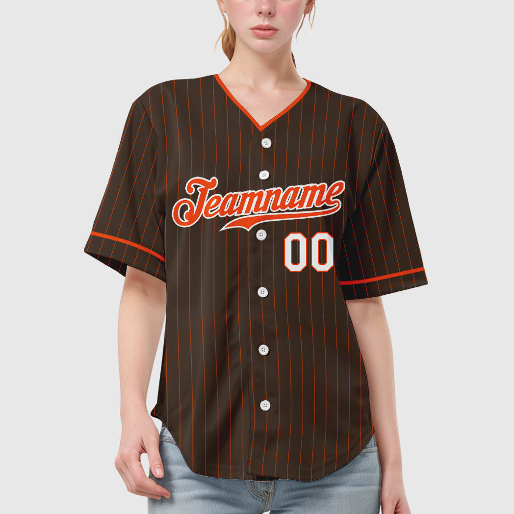 Custom Brown Orange Orange-White Pinstripe Baseball Jersey