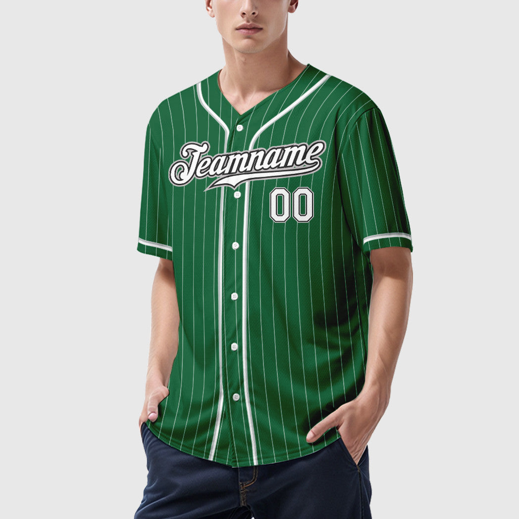 Custom Kelly Green White White Black-Gray Piping Pinstripe Baseball Jersey