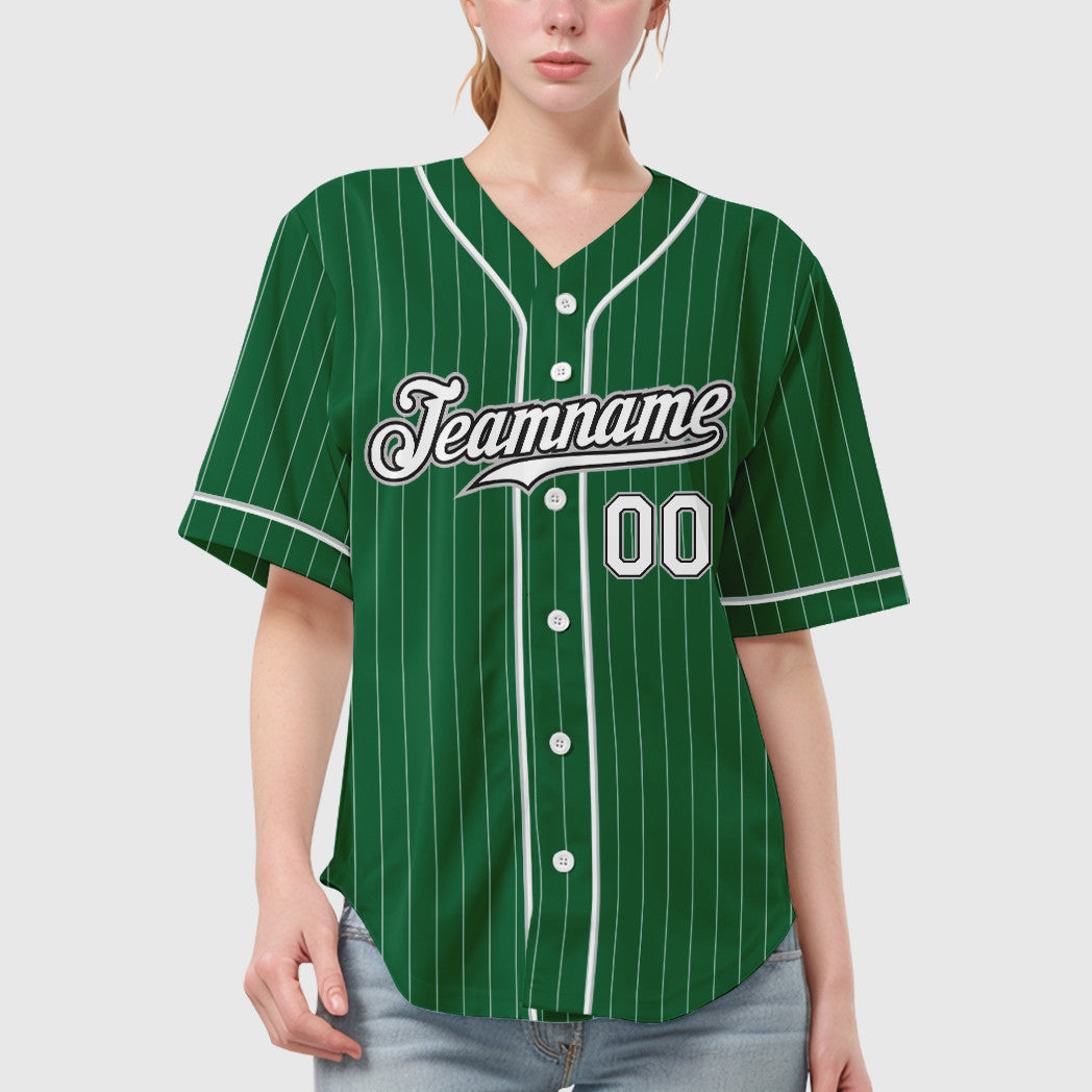 Custom Kelly Green White White Black-Gray Piping Pinstripe Baseball Jersey