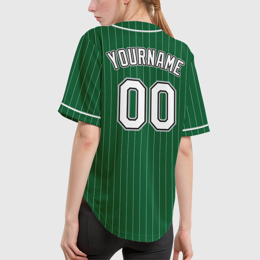 Custom Kelly Green White White Black-Gray Piping Pinstripe Baseball Jersey