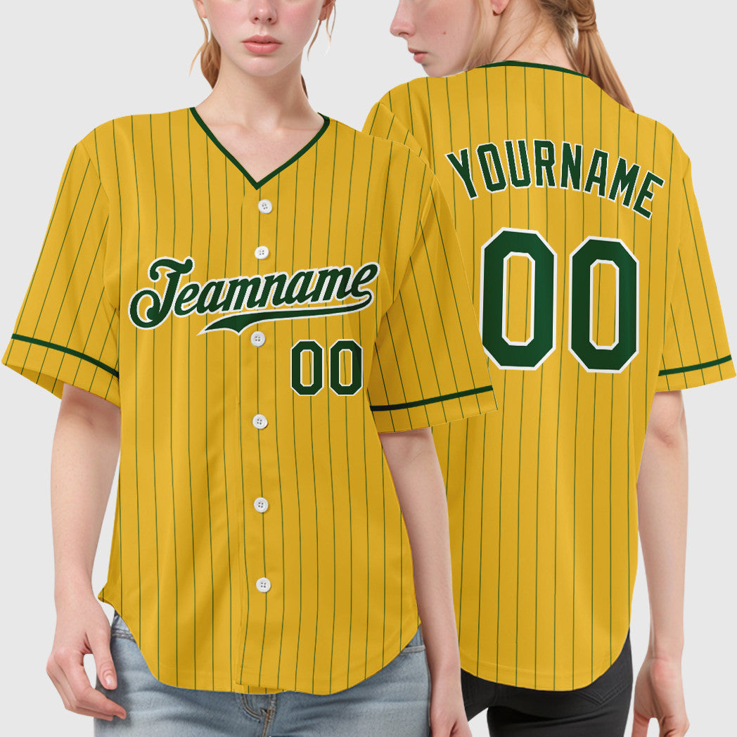 Custom Yellow Green Green-White Pinstripe Baseball Jersey