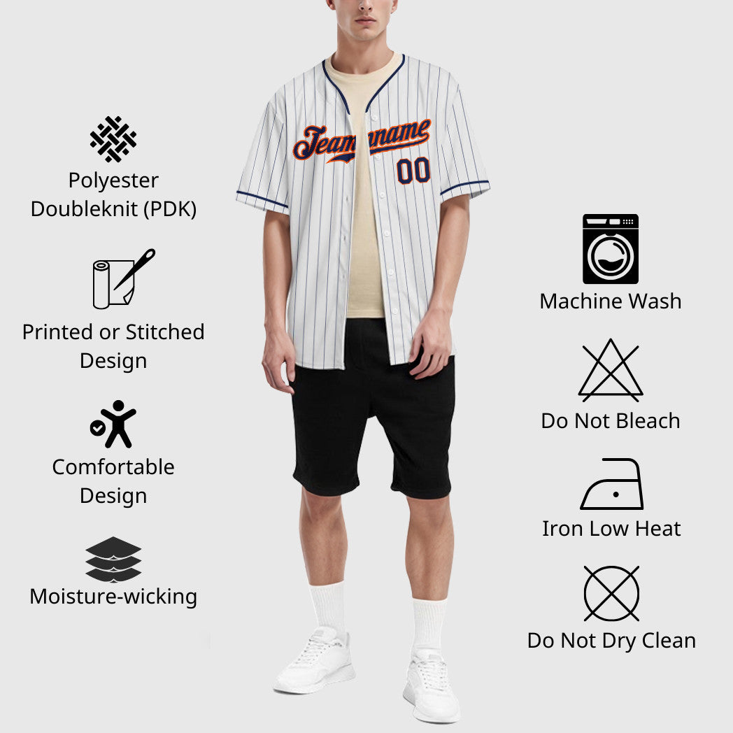 Custom White Navy Navy-Orange Pinstripe Baseball Jersey