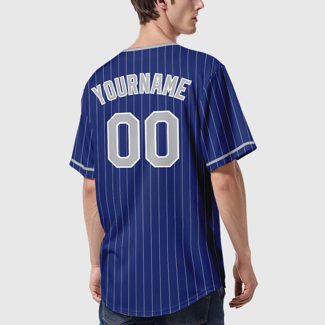 Custom Royal White Gray-Navy Pinstripe Baseball Jersey