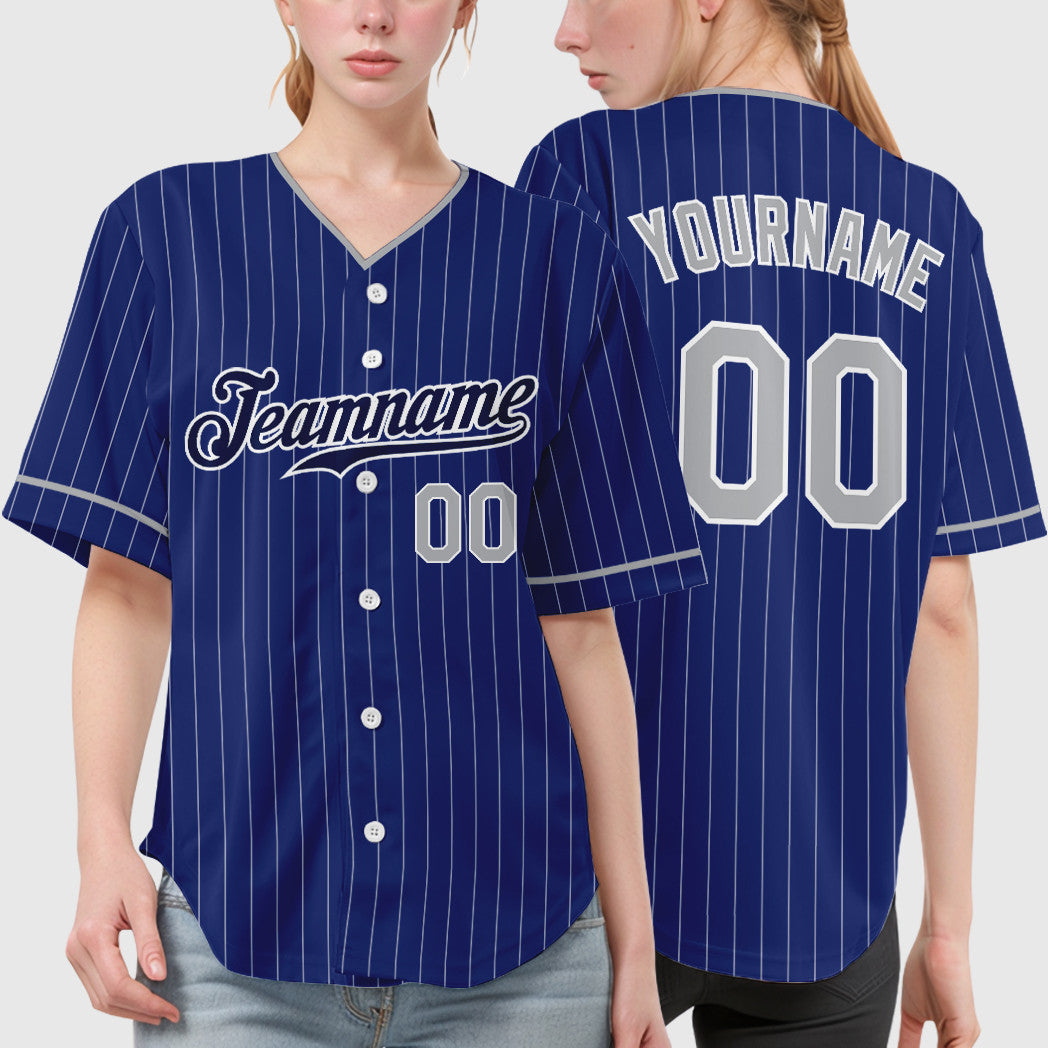 Custom Royal White Gray-Navy Pinstripe Baseball Jersey
