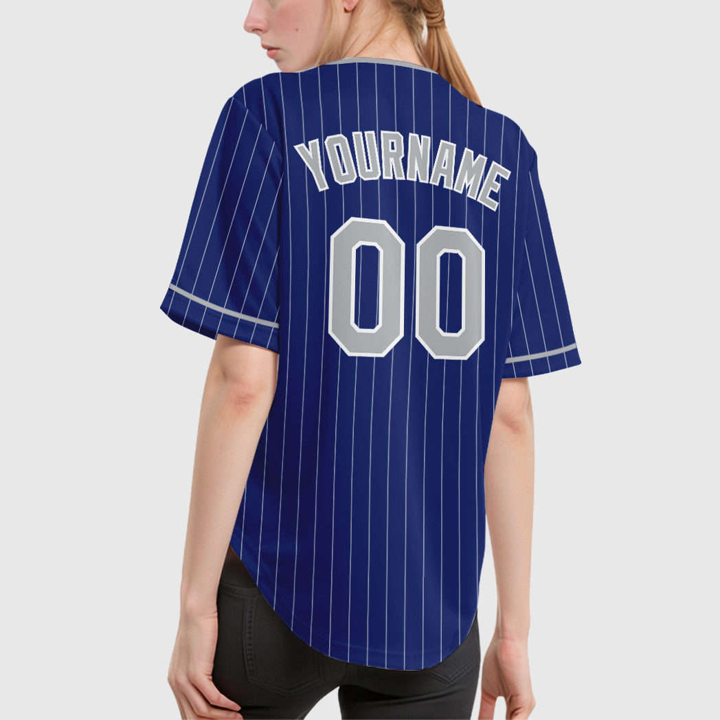 Custom Royal White Gray-Navy Pinstripe Baseball Jersey