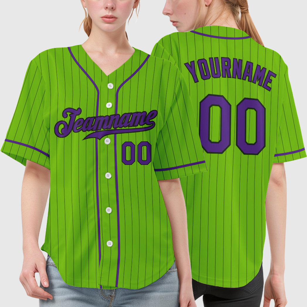 Custom Neon Green Black Purple Piping Pinstripe Baseball Jersey