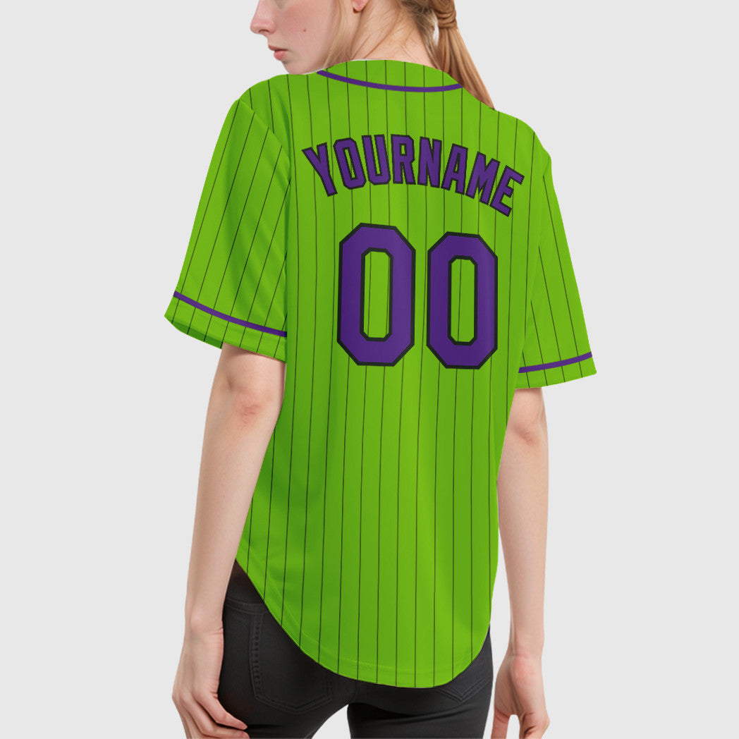 Custom Neon Green Black Purple Piping Pinstripe Baseball Jersey
