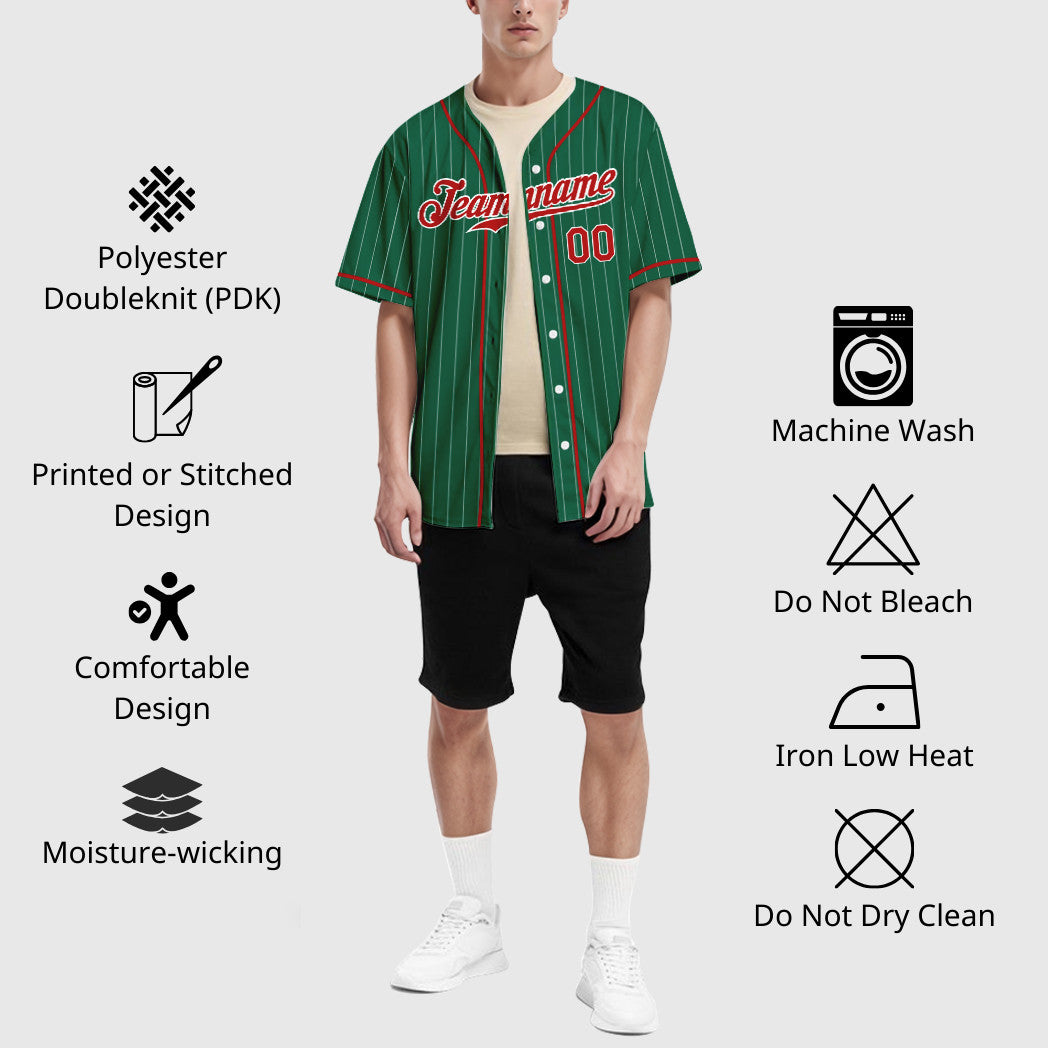 Custom Kelly Green White Red-White Piping Pinstripe Baseball Jersey