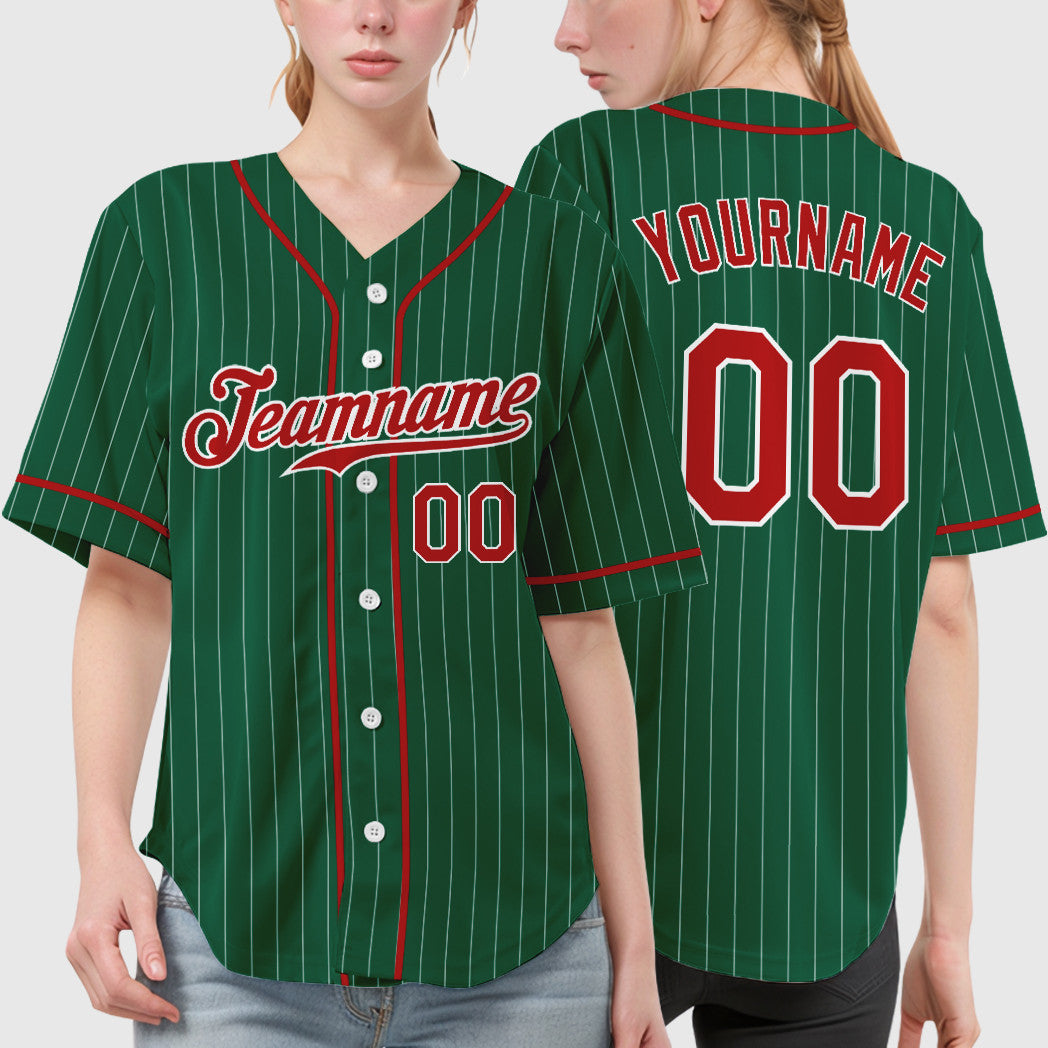 Custom Kelly Green White Red-White Piping Pinstripe Baseball Jersey