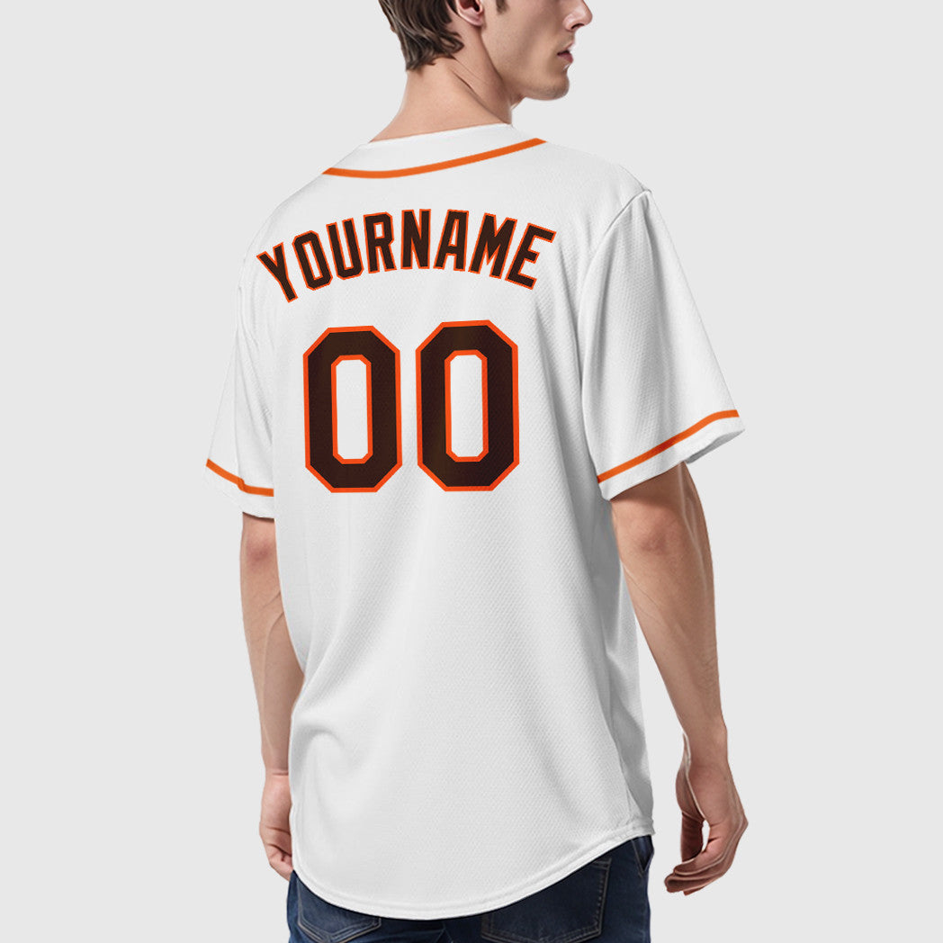 Custom White Brown Brown-Orange Sleeve Baseball Jersey