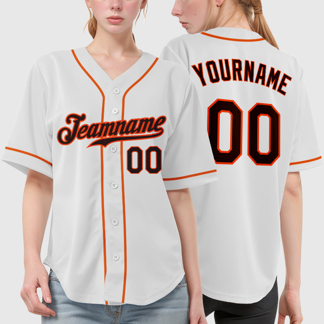 Custom White Brown Brown-Orange Sleeve Baseball Jersey