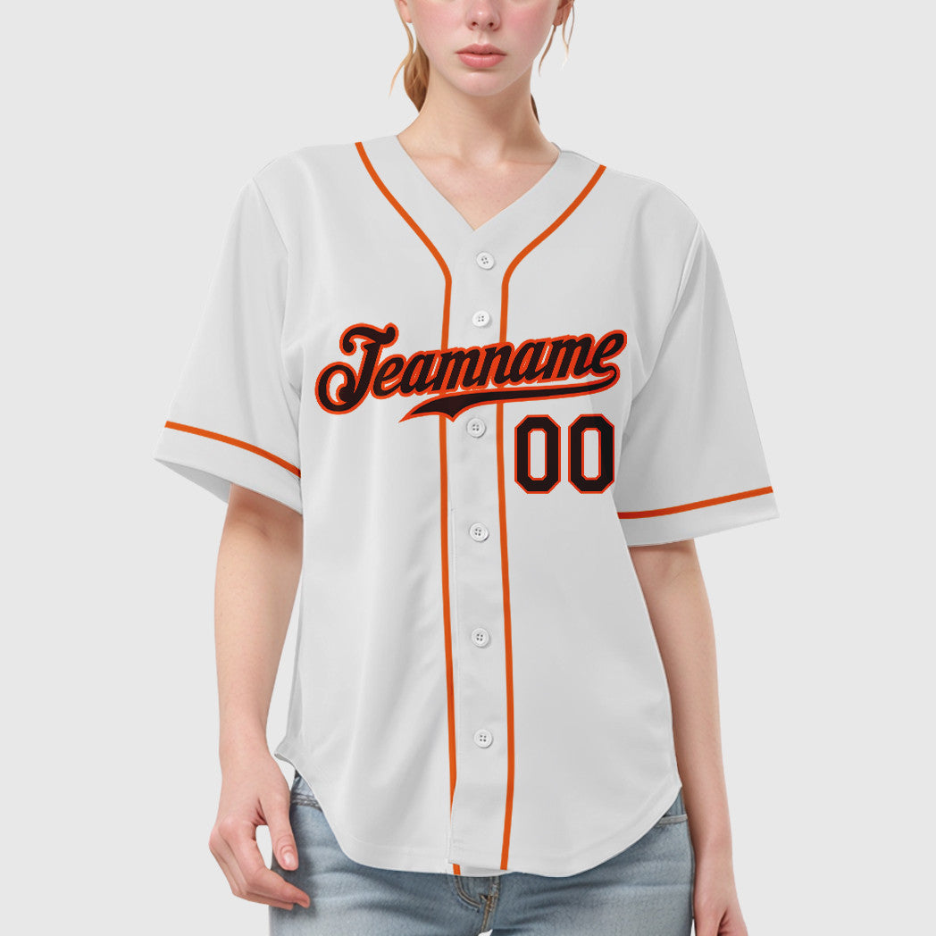 Custom White Brown Brown-Orange Sleeve Baseball Jersey