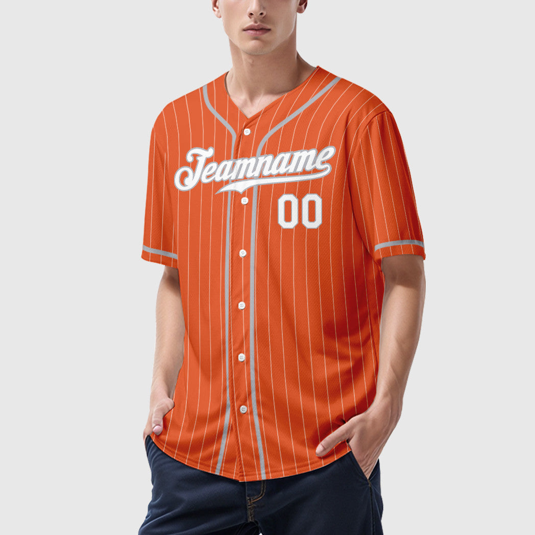 Custom Orange White Gray Piping Pinstripe Baseball Jersey