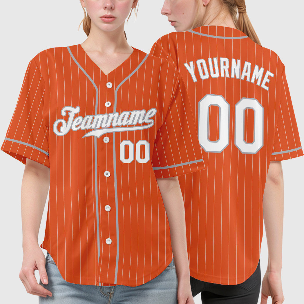 Custom Orange White Gray Piping Pinstripe Baseball Jersey