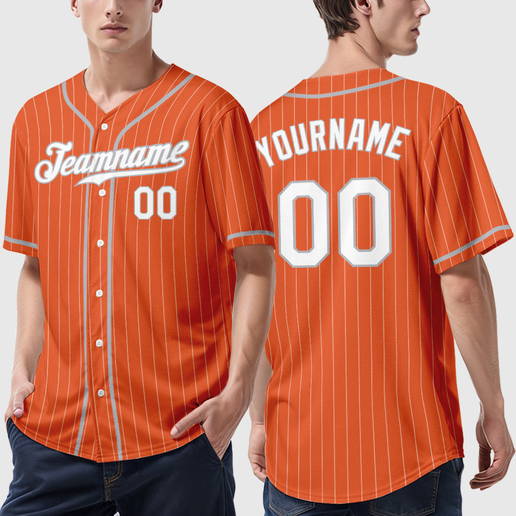 Custom Orange White Gray Piping Pinstripe Baseball Jersey