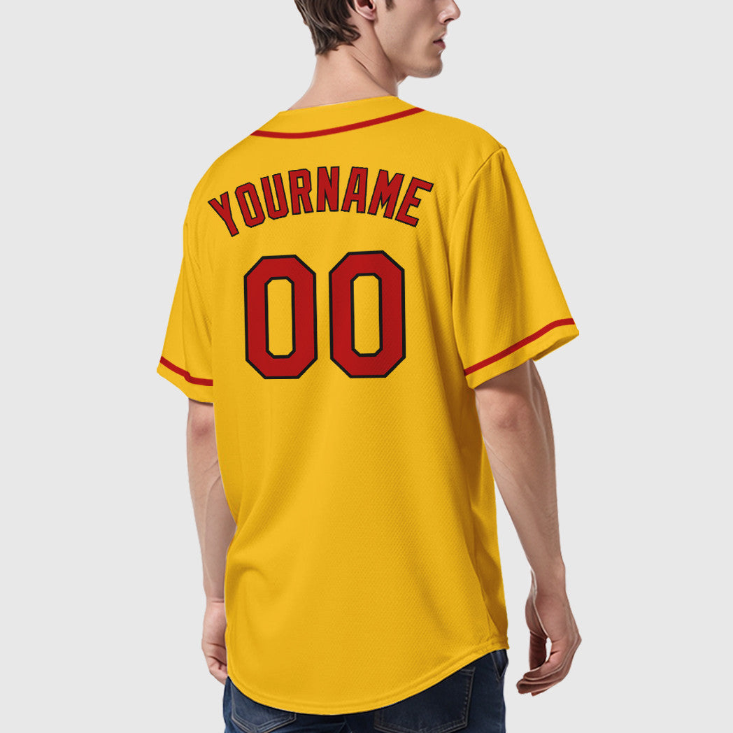 Custom Yellow Black Red-Black Sleeve Baseball Jersey