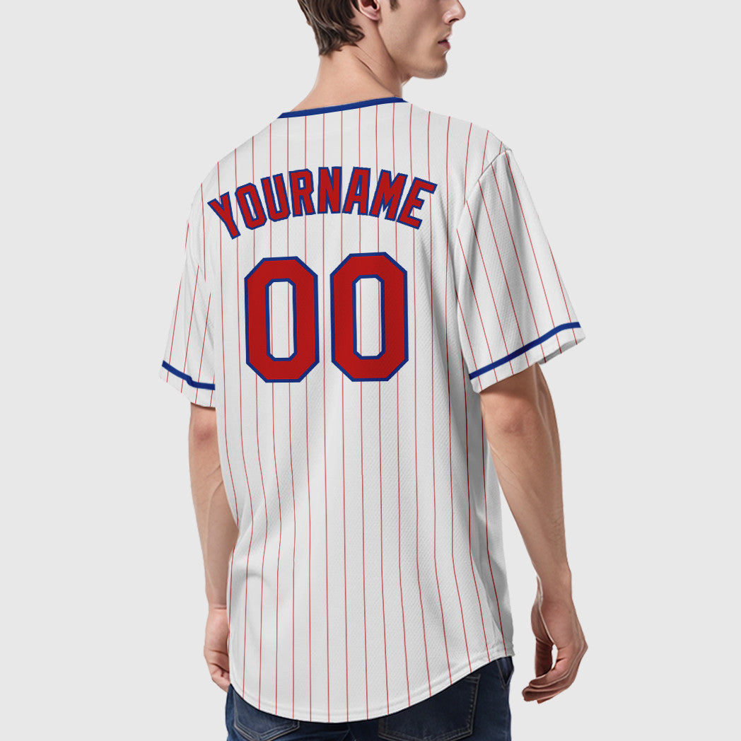 Custom White Red Red-Royal Pinstripe Baseball Jersey