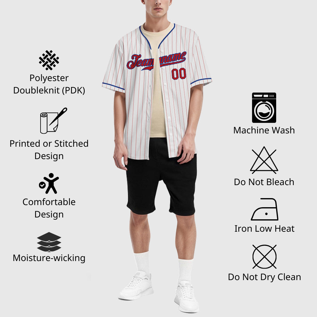 Custom White Red Red-Royal Pinstripe Baseball Jersey