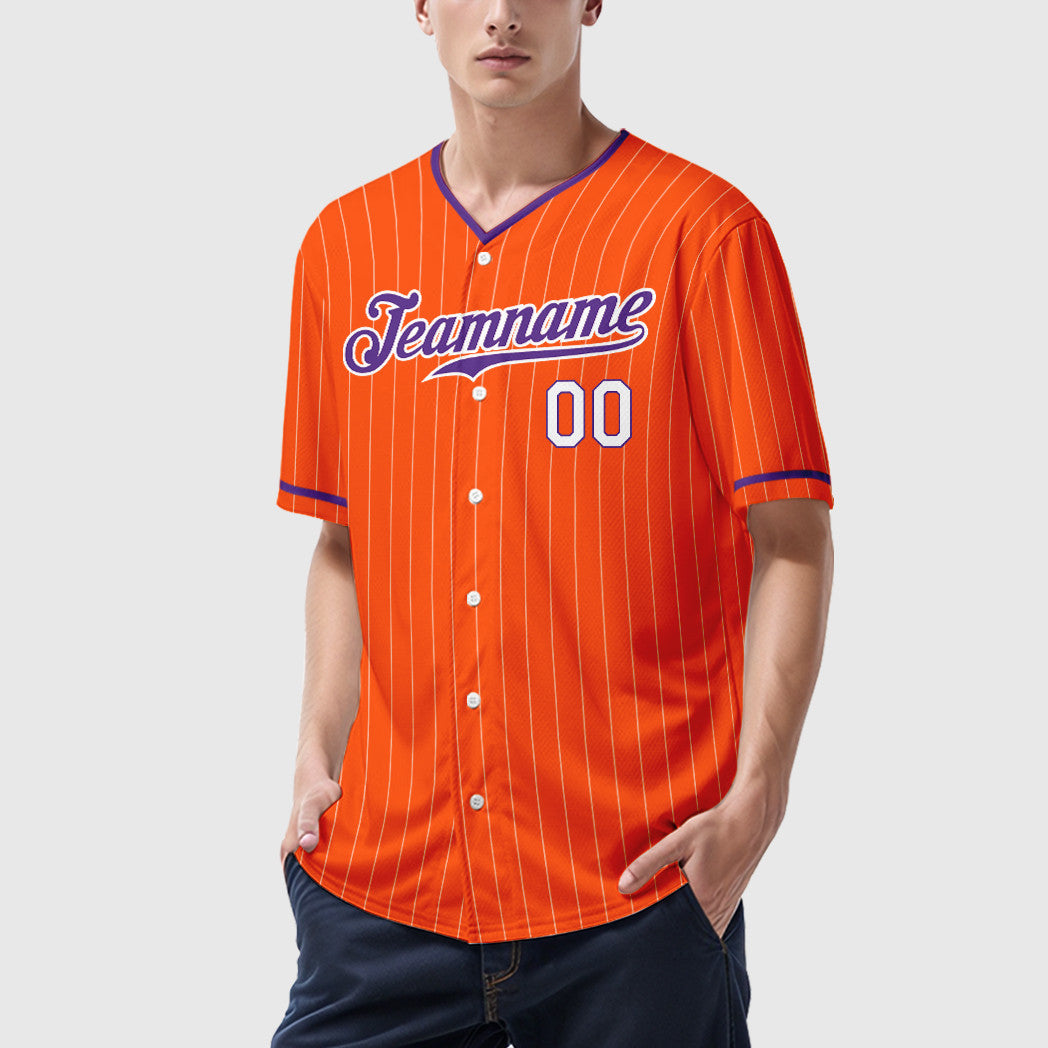 Custom Orange White Purple-White Pinstripe Baseball Jersey