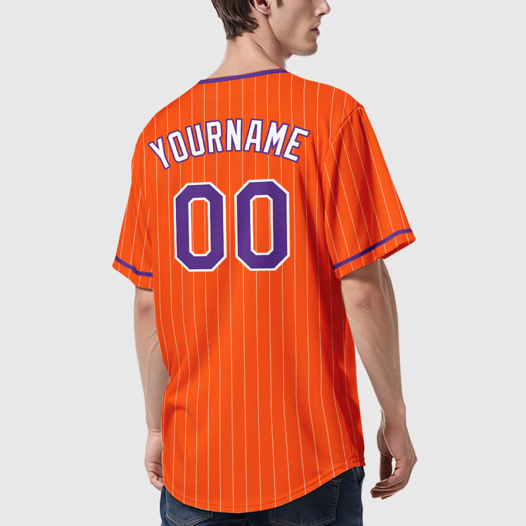 Custom Orange White Purple-White Pinstripe Baseball Jersey