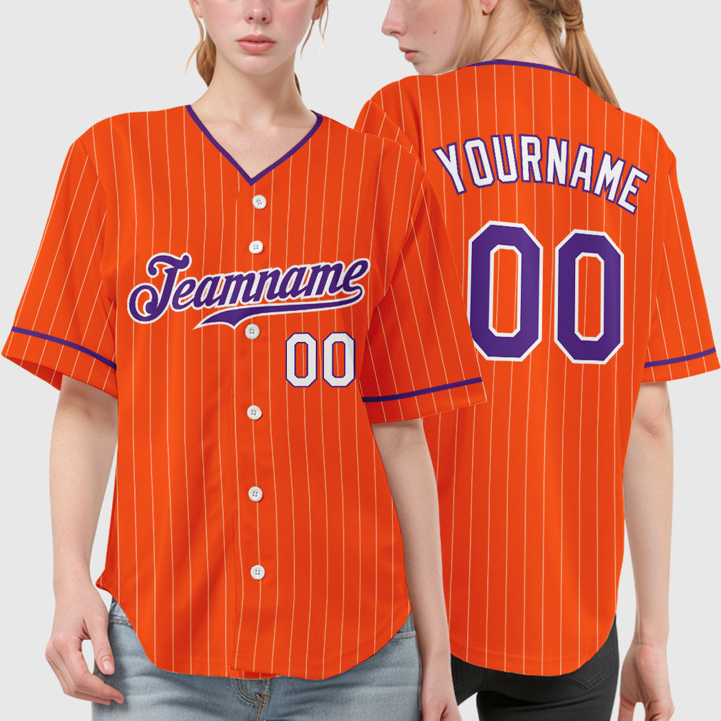 Custom Orange White Purple-White Pinstripe Baseball Jersey