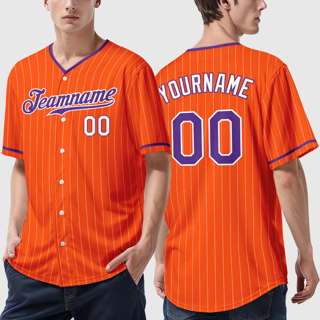 Custom Orange White Purple-White Pinstripe Baseball Jersey