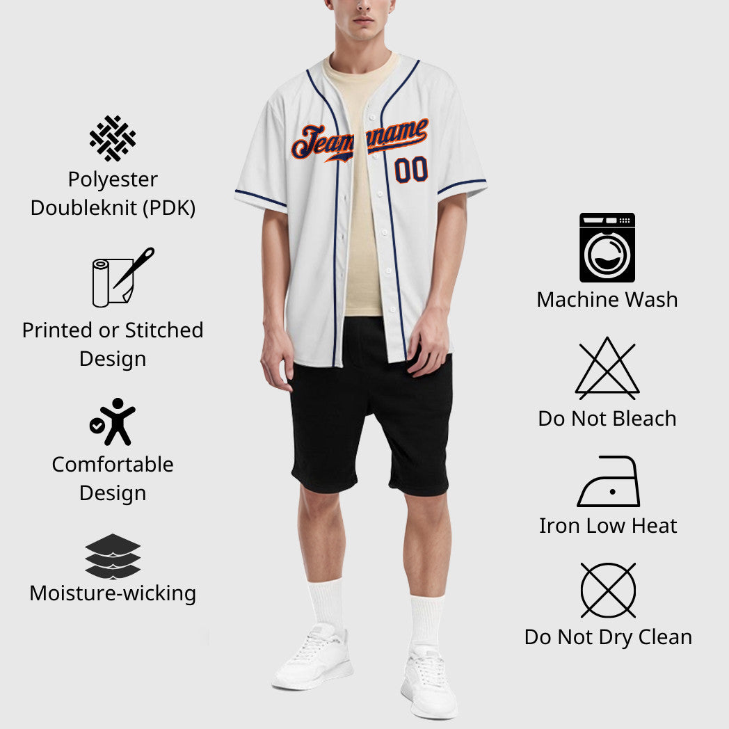 Custom White Navy Navy-Orange Sleeve Baseball Jersey