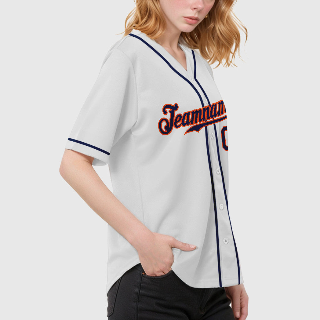 Custom White Navy Navy-Orange Sleeve Baseball Jersey